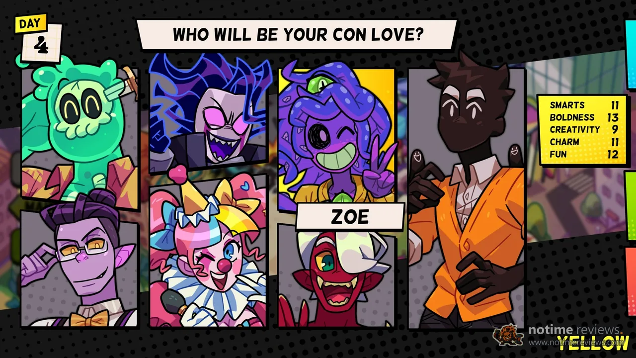 Monster Prom 4: Monster Con: A grid of character portraits under the question Who will be your con love, including a slime, a clown and a cyclops