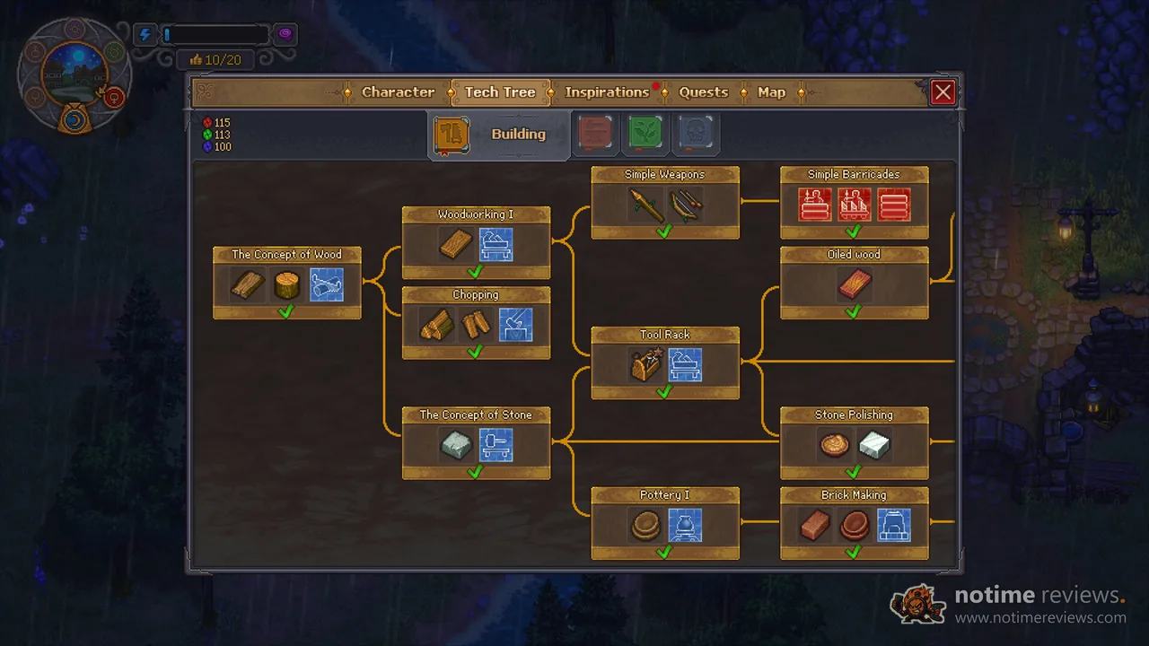 Graveyard Keeper 2: the building tech tree with unlock costs