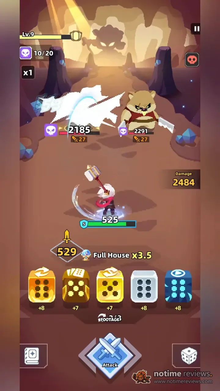 Dicero: A Full House x3.5 multiplier mid-fight in the desert stage