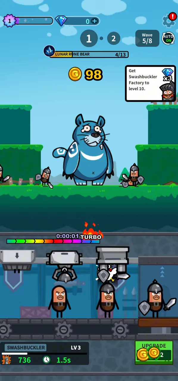 Hero Factory: Fighting the big blue bear boss while the factory keeps producing units below