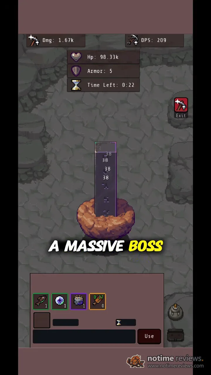 Idle Obelisk Miner: The obelisk boss fight with 22 seconds left to damage the pillar