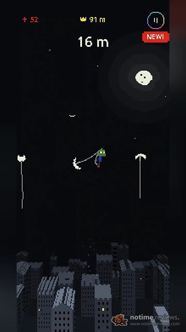 KITAUT: Catching a rope at 16 m, with the 91 m best score shown at the top