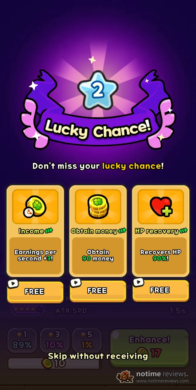 Lucky Guy: the Lucky Chance screen offers three level-up cards, each with an ad icon on its FREE button