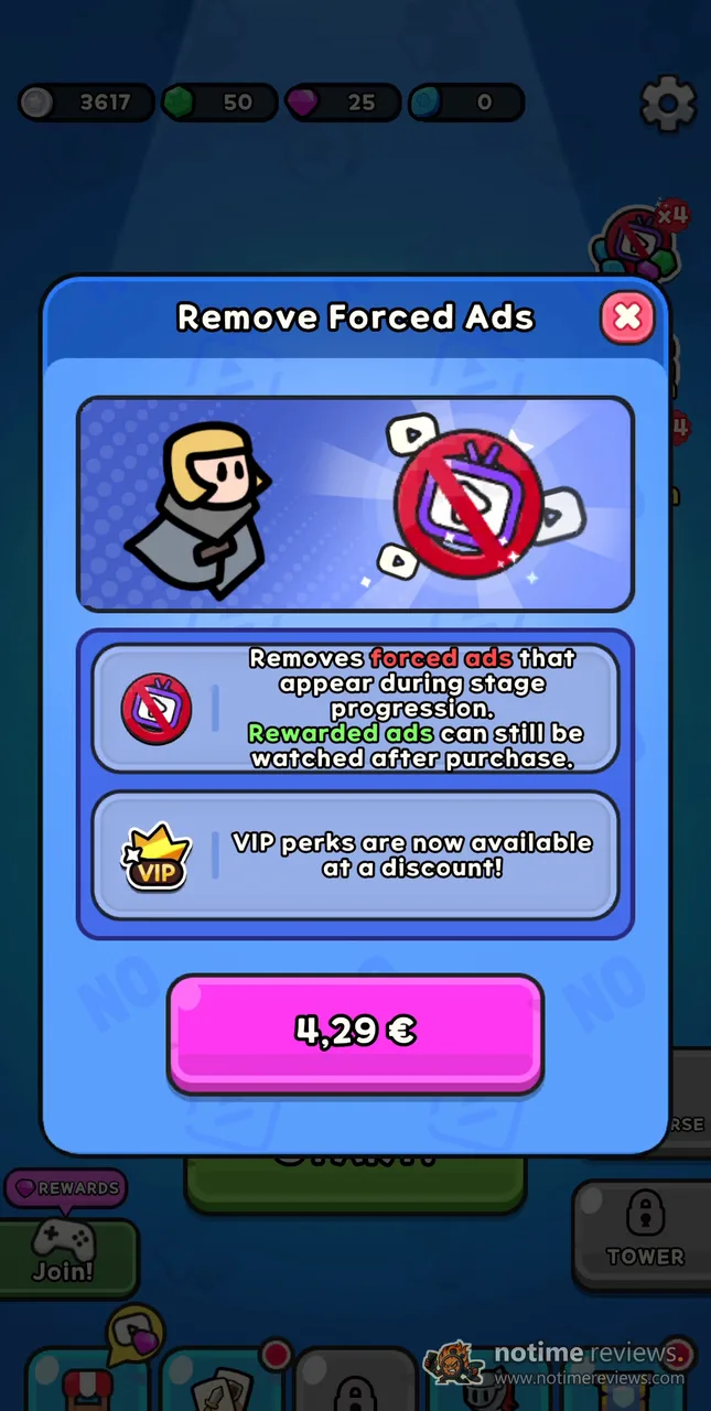 Lucky Guy: the Remove Forced Ads offer for 4.29 euros, noting that rewarded ads can still be watched after purchase