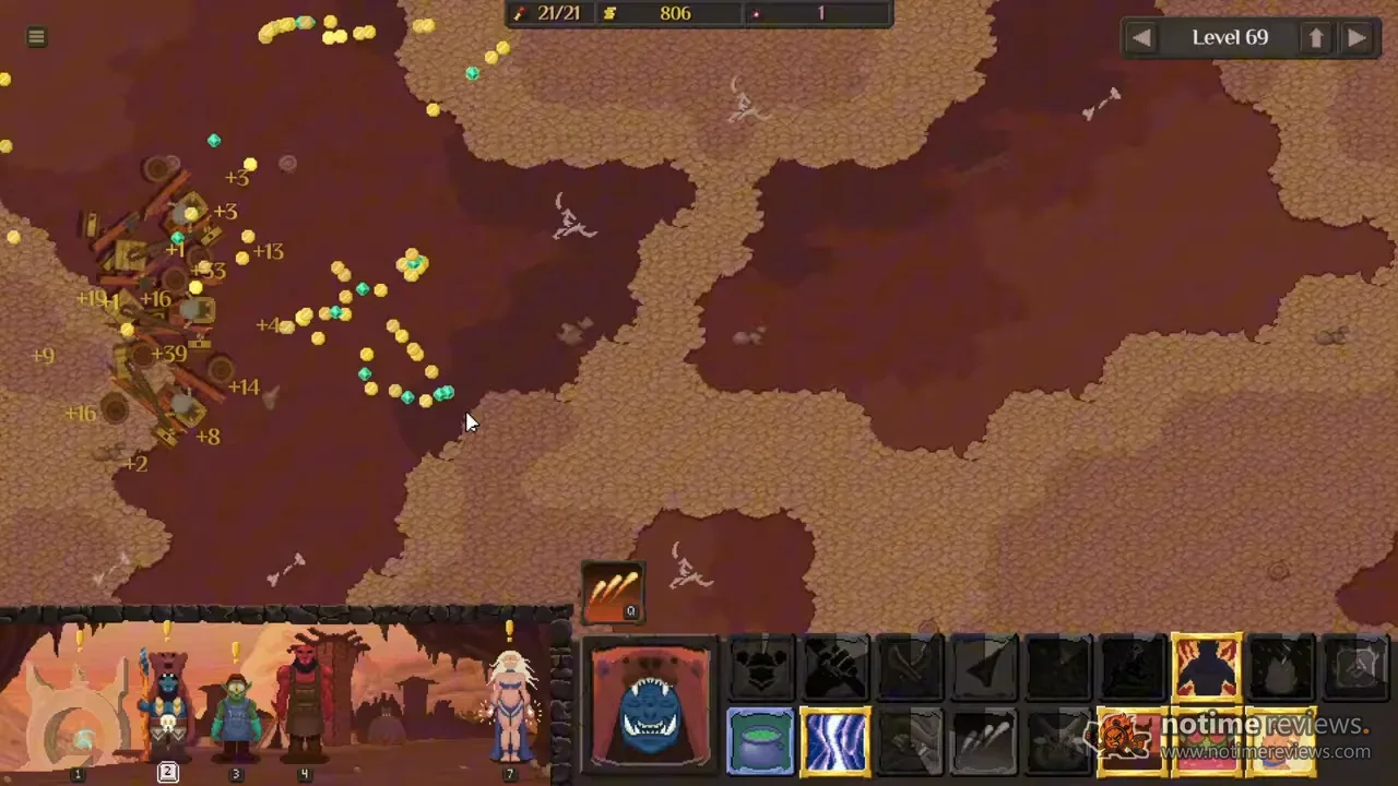 Orc Incremental: clearing stage 69 with gold flying from a defeated wave