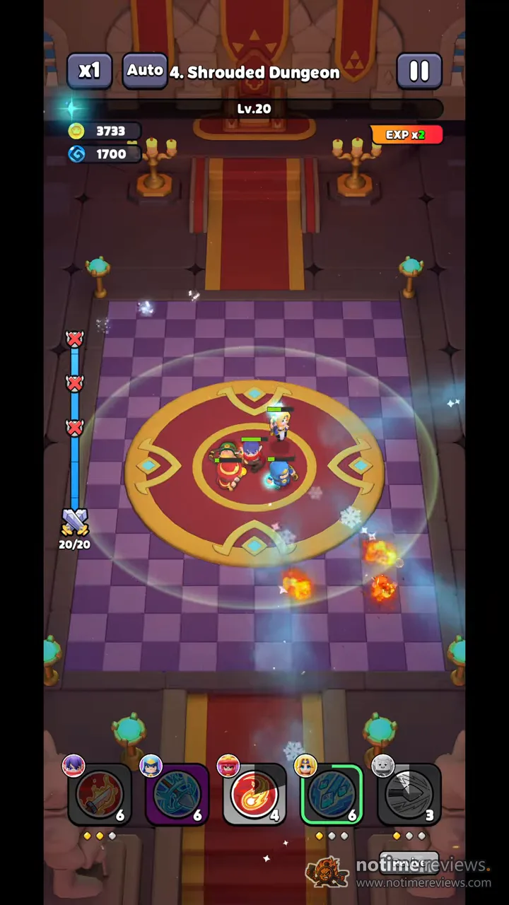 Wittle Defender: wave 20 of the Shrouded Dungeon with three heroes down and the Revive button in the corner